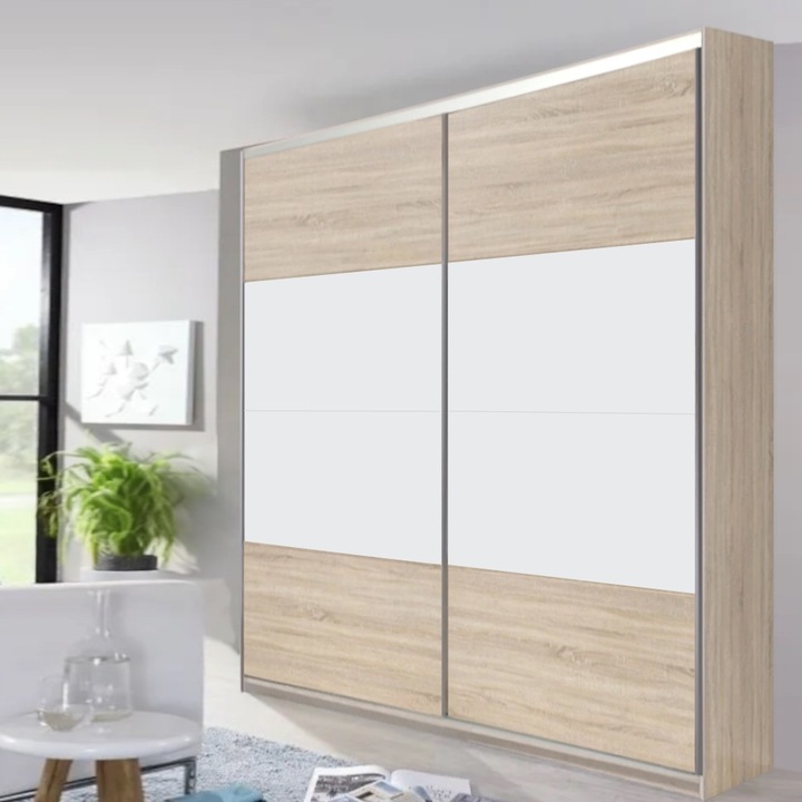 Dressing Lara 2 usi glisante 2F2F Stejar/Alb L140 x H200 cm Hafele