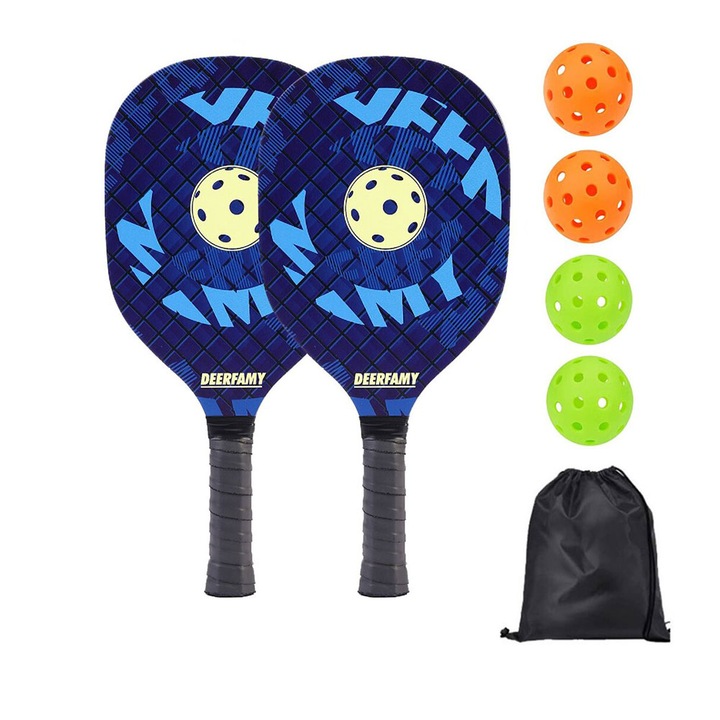 Set 2 rachete pickleball Merco Omega, include 4 mingi si husa transport