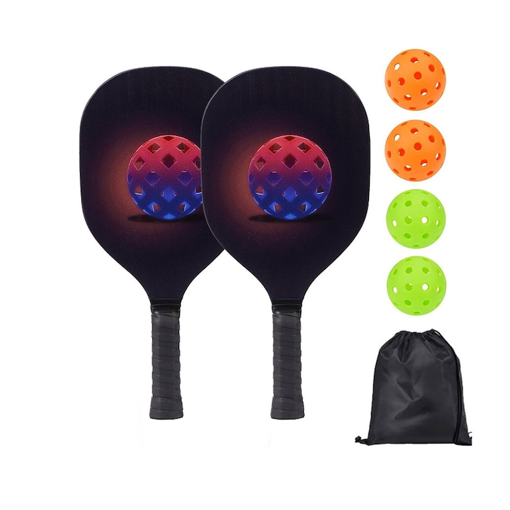 Set 2 rachete pickleball Merco Alfa, include 4 mingi si husa transport