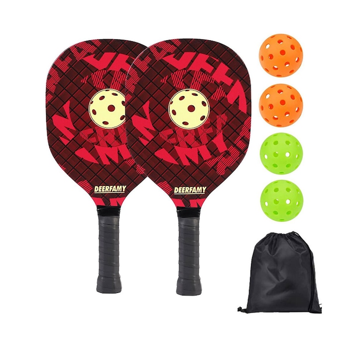 Set 2 rachete pickleball Merco Gama, include 4 mingi si husa transport