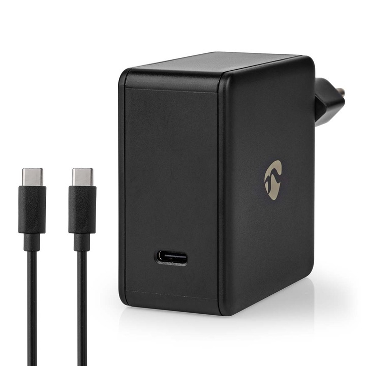 Incarcator de perete, 65 W, functie de incarcare rapida, max. 3,25 A, 1xUSB-C, cablu USB-C, 2,0 m, selectare automata a tensiunii, negru