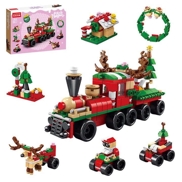 Jucarie de constructie de Craciun 6 in 1, Yingyun®, Tren, Decoratiuni, 270 buc, Multicolor