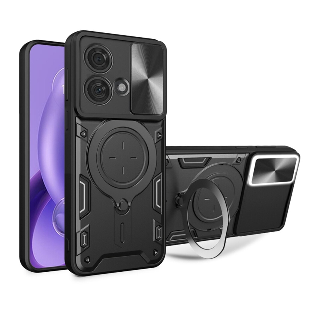Husa pentru Motorola Edge 40 Neo, CamGuard Pro Kickstand, Slider Camera, Antisoc, Protectie Superioara, Negru