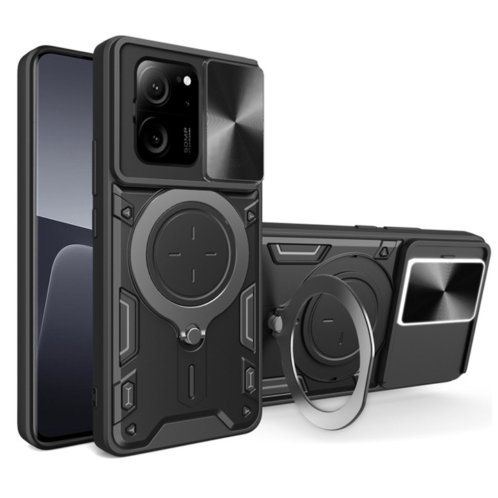 Xiaomi 13T / 13T Pro kompatibilis tok, CamGuard Pro kitámasztó, kameracsúszka, ütésálló, felső védelem, fekete