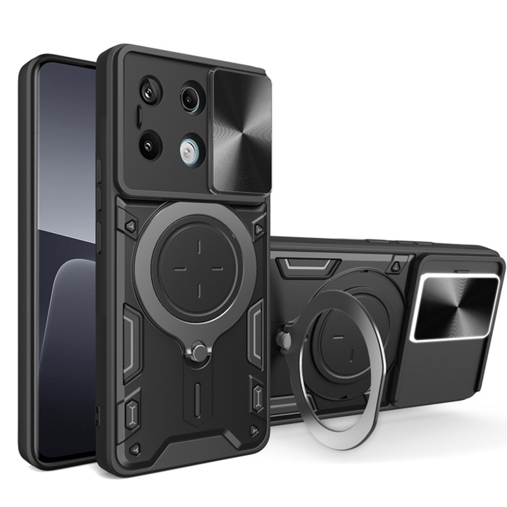 Xiaomi Redmi Note 13 Pro 5G / Poco X6 kompatibilis tok, CamGuard Pro Kickstand, Camera Slider, ütésálló, felső védelem, fekete
