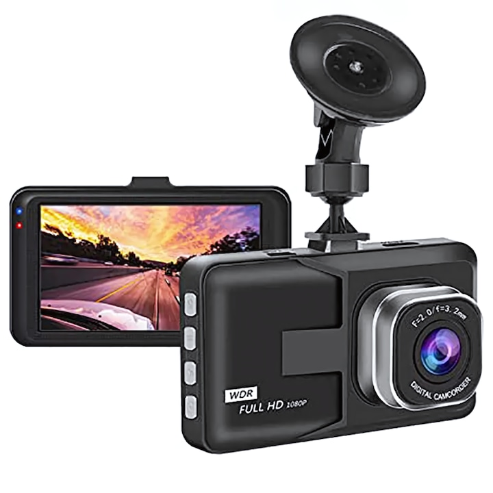 JOZY® DVR камера за кола, LCD екран, full HD, G сензор, поддържа MicroSD карта до 32 GB, Full HD 1080p резолюция, черен модел