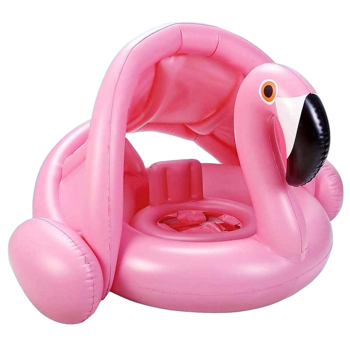 Tovbmup baba úszógumi, rózsaszín flamingó modell, üléssel és baldachinnal, 86x34x55cm