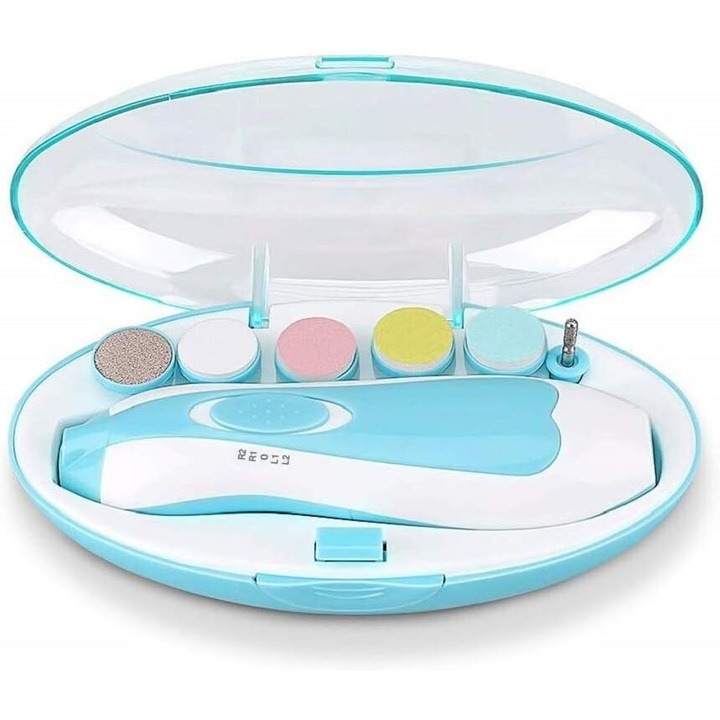 Ergonomikus, kék/fehér, 5 fejes babavágó trimmer, utazótokkal