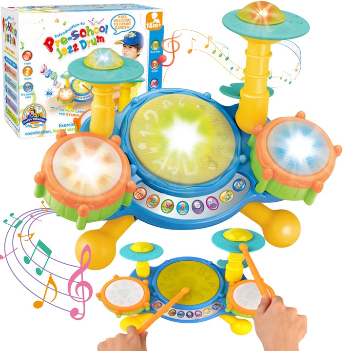 Toba Interactiva cu Lumini colorate, Melodii si Volum ajustabil, Instrument muzical DASBO® de jucarie pentru copii, diverse moduri interactive, Varsta 1-3 ani