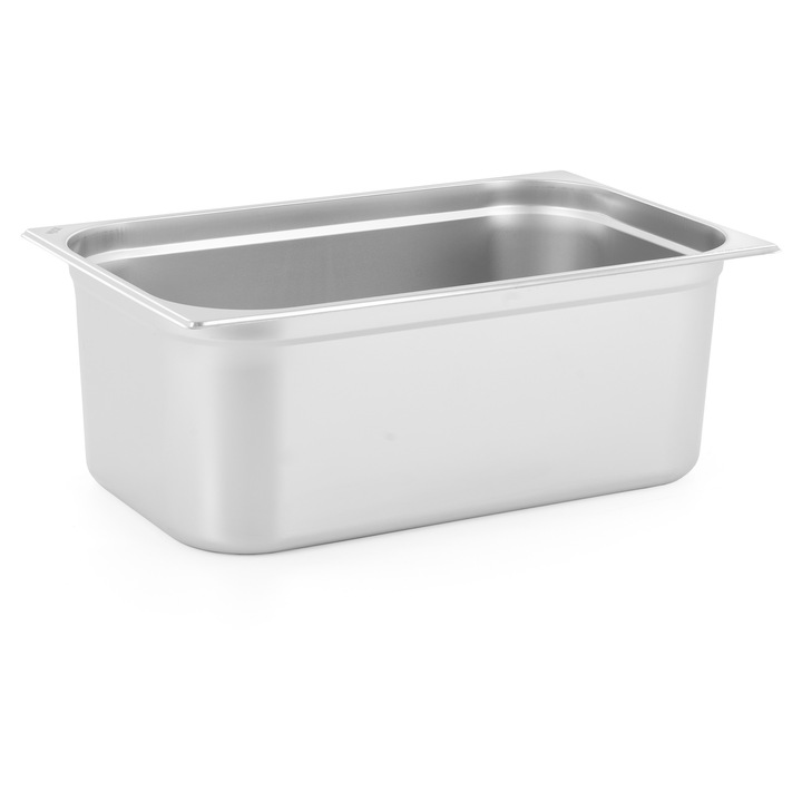 Tava gastronorm MJUSK, GN 1/1, 530x325x200 mm 25,6 l, pentru depozitarea alimentelor, ideal pentru catering si restaurante stivuibila, compatibila cuptor si frigider, interval de temperatura de la -40 °C la 300 °C, inox