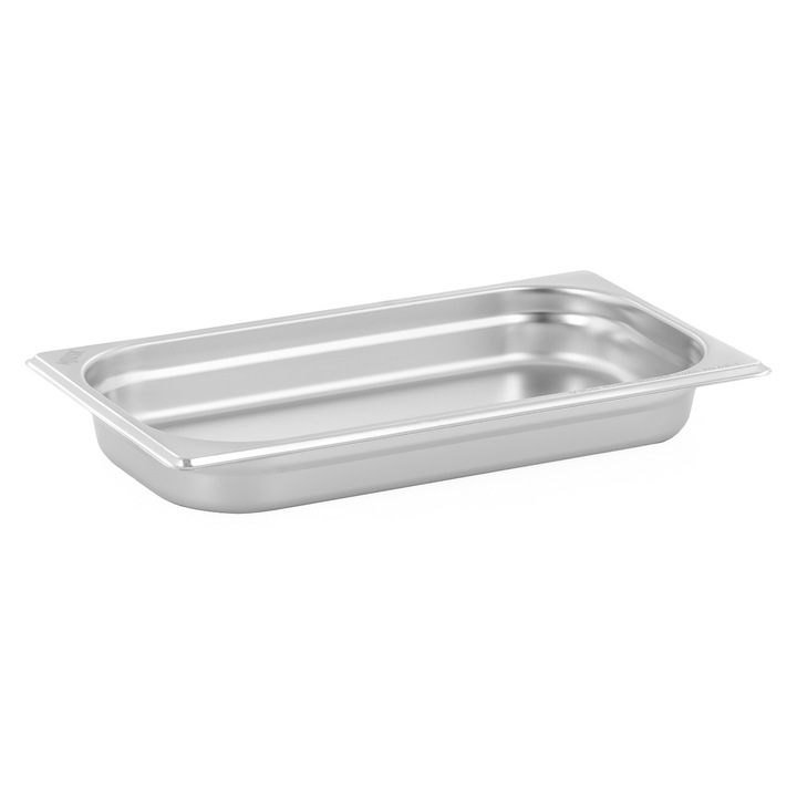 Tava gastronorm MJUSK, GN 1/3, 325x265x40 mm 1,5 l, pentru depozitarea alimentelor, ideal pentru catering si restaurante stivuibila, compatibila cuptor si frigider, interval de temperatura de la -40 °C la 300 °C, inox