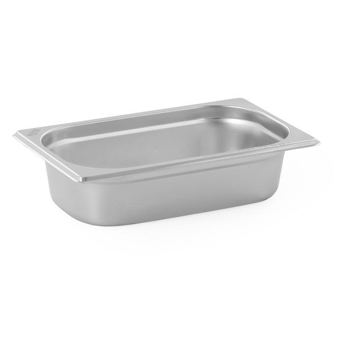 Tava gastronorm MJUSK, GN 1/4, 265x162x65 mm 1,7 l, pentru depozitarea alimentelor, ideal pentru catering si restaurante stivuibila, compatibila cuptor si frigider, interval de temperatura de la -40 °C la 300 °C, inox