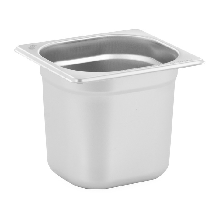 Tava gastronorm MJUSK, GN 1/6, 176x162x150 mm 2,2 l, pentru depozitarea alimentelor, ideal pentru catering si restaurante stivuibila, compatibila cuptor si frigider, interval de temperatura de la -40 °C la 300 °C, inox