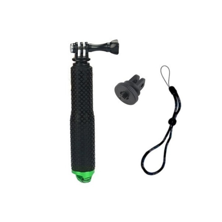 Селфи стик черен със зелено, 18 - 49 см, с ръкохватка За GoPro камери Hero 1 2 3 + 4 5 6 7 8 9 10 11 12 Session Mini Max, insta360 One X, DJI Action, SJcam, Universal, Phone