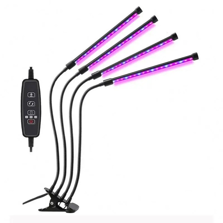 UV лампа с пълен спектър за отглеждане на растения с 4 крака и 80 светодиода, 90 W, таймер, регулируем корпус, щипки и USB адаптер, UV светлина