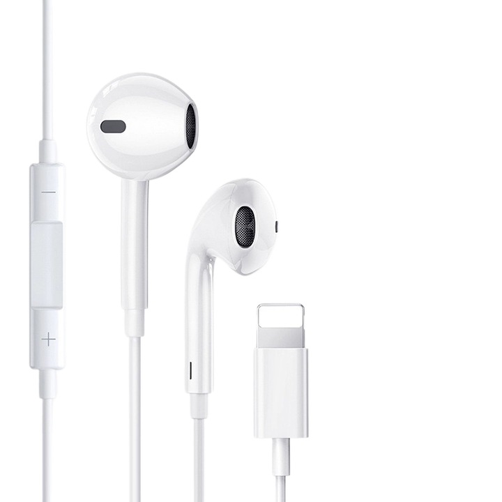 Слушалки с кабел in-ear, вграден микрофон, устойчиви на вода и пот, бял, 1,3 м