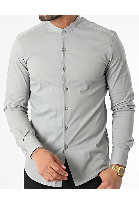 Slim fit férfi ing, tunika, pamut, Szürke