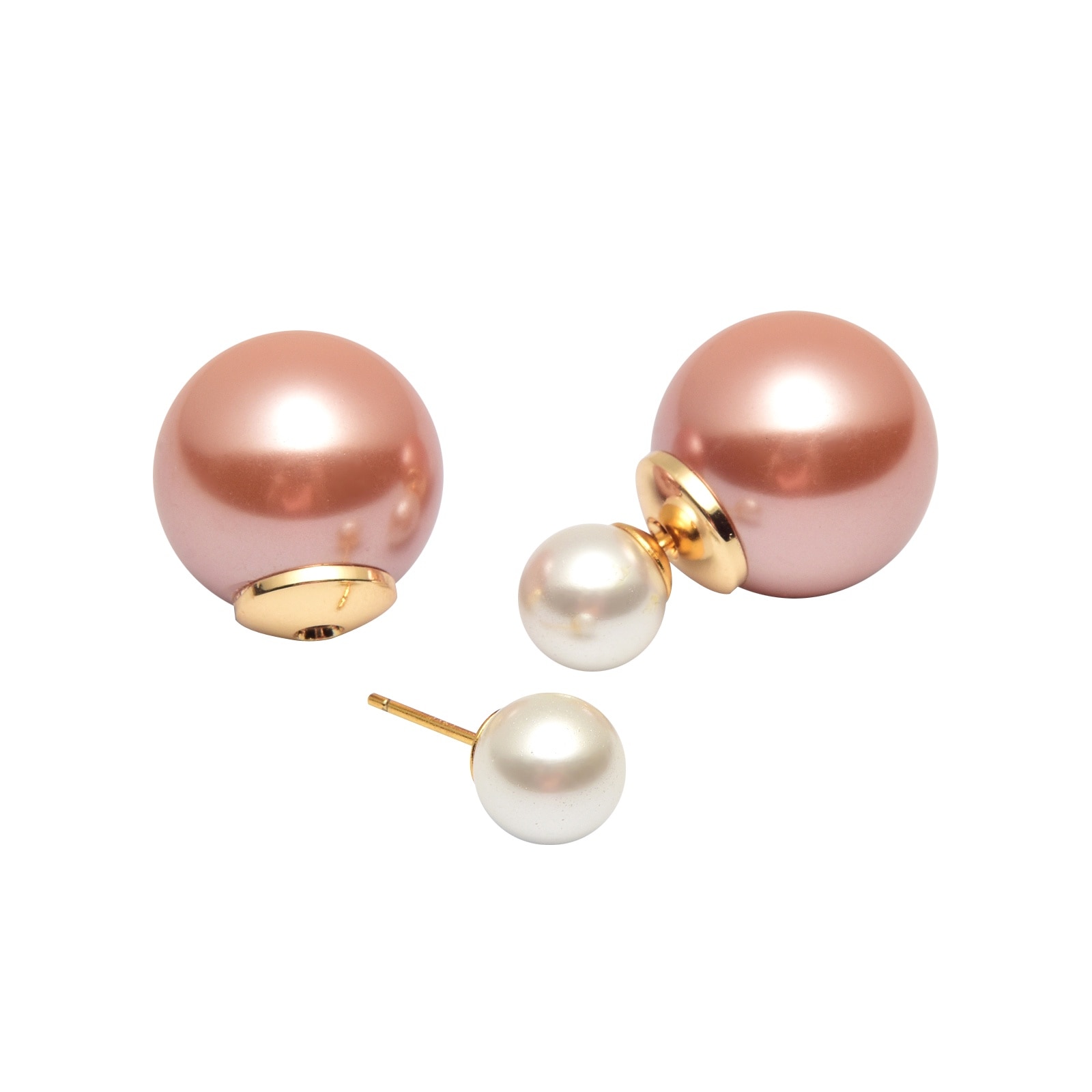 Cercei HUGE TOMATO, perle duble, placati cu aur 14k, roz, 16mm