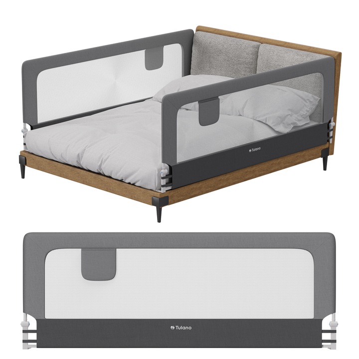 Защитна преграда за легло, предпазен ръб 200 Cm Tulano Cover 30, с регулируема височина, Сив