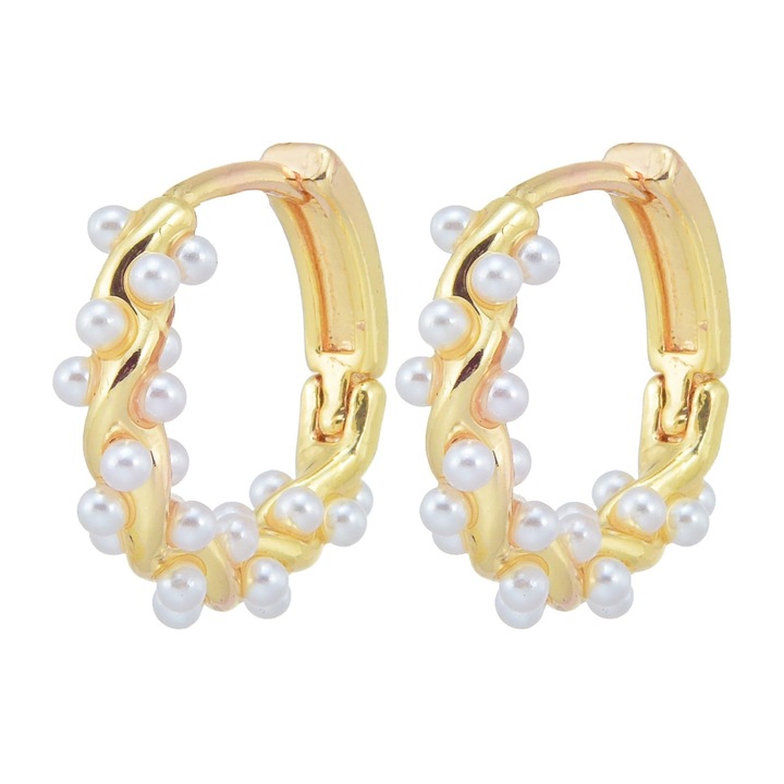 Обеци с халки HUGE TOMATO, AAA сладководни перли, Златно покритие, сребро 925, 12 мм, Златист