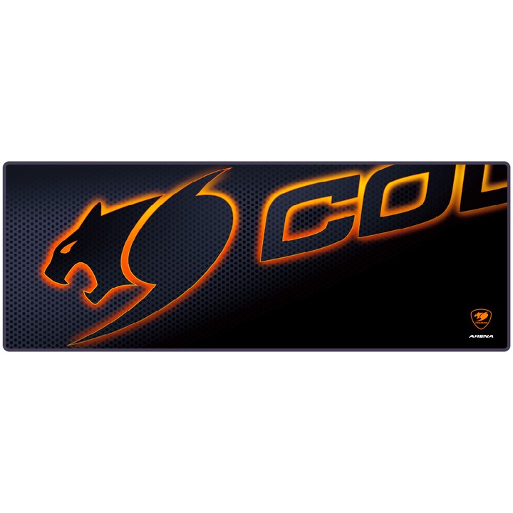 Mousepad gaming din cauciuc Cougar Arena, 800x300 mm, margini cusute, Negru/Portocaliu