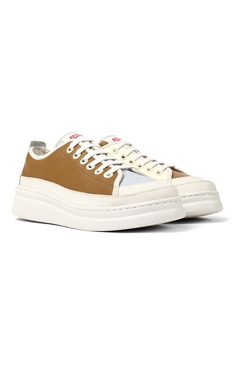 Camper, Pantofi sport low-cut de piele Twins 50297, Maro, Crem, 36