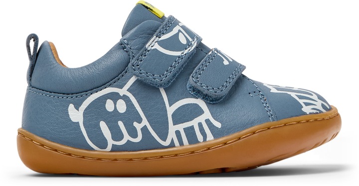 Camper, Pantofi sport Peu de piele cu velcro, Alb/Gri