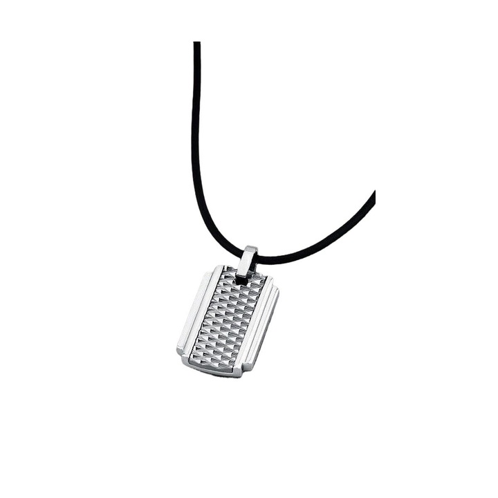Colier Barbati Lotus LS1515-1/1, Inox/Piele, Argintiu/Negru