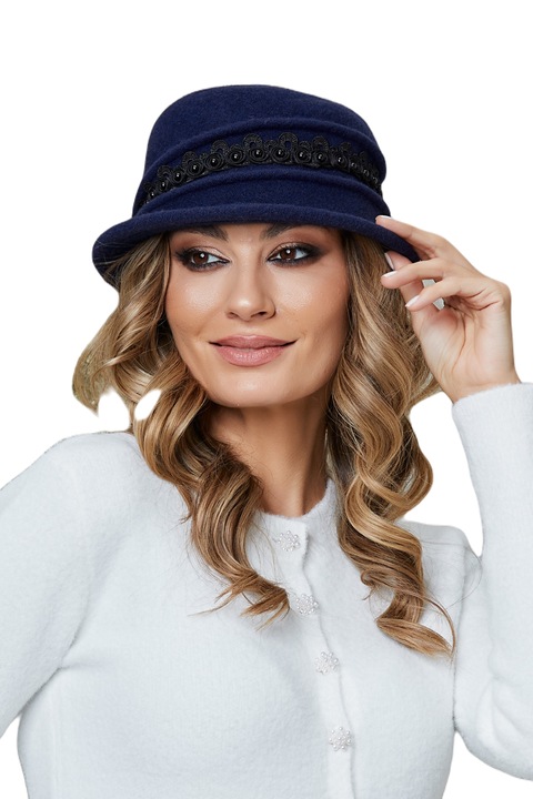 Caciula de dama stil palarie Ralenne Sanziana 1, 100% Lana merinos, culoare Bleumarin