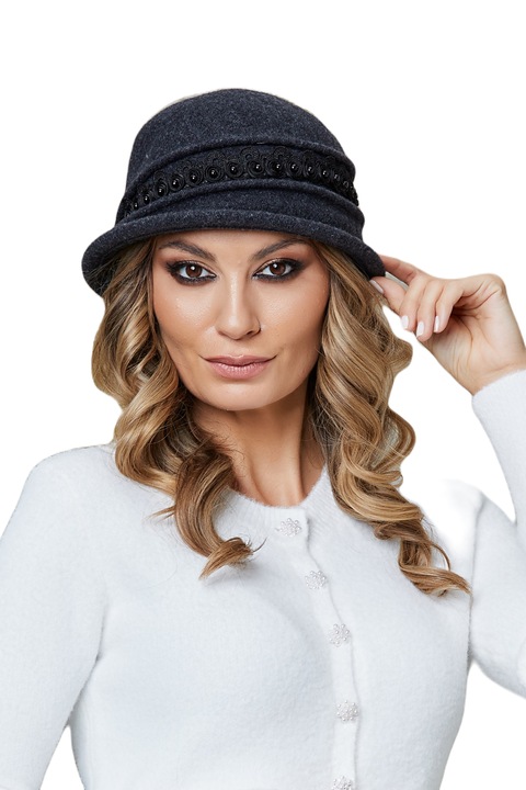 Caciula de dama stil palarie Ralenne Sanziana, 100% Lana merinos, culoare Grafit
