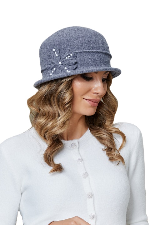 Caciula de dama stil palarie Ralenne Lisabona 3, 100% Lana merinos, culoare Grafit deschis