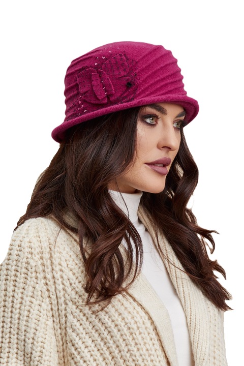 Caciula de dama stil palarie Ralenne Elora, 100% Lana merinos, culoare Fucsia inchis