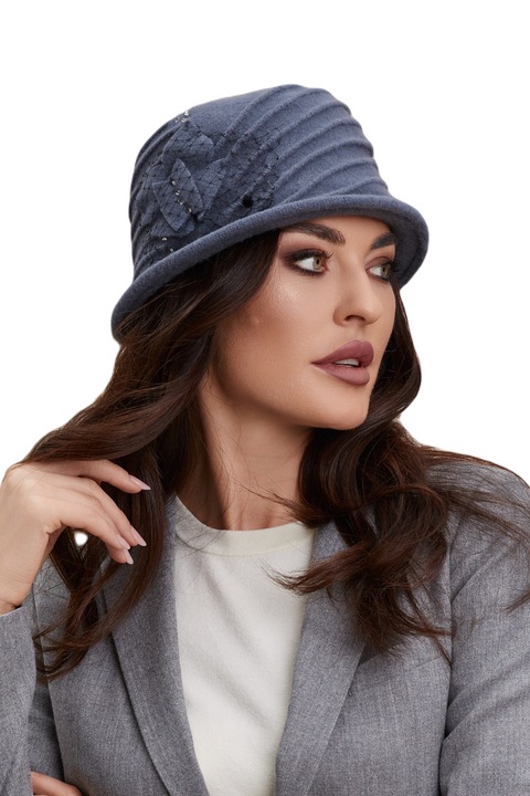 Caciula de dama stil palarie Ralenne Elora 1, 100% Lana merinos, culoare Denim