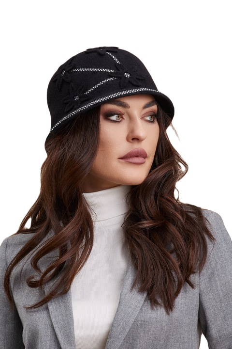 Caciula de dama stil palarie Ralenne Dora, 100% Lana merinos, culoare Negru