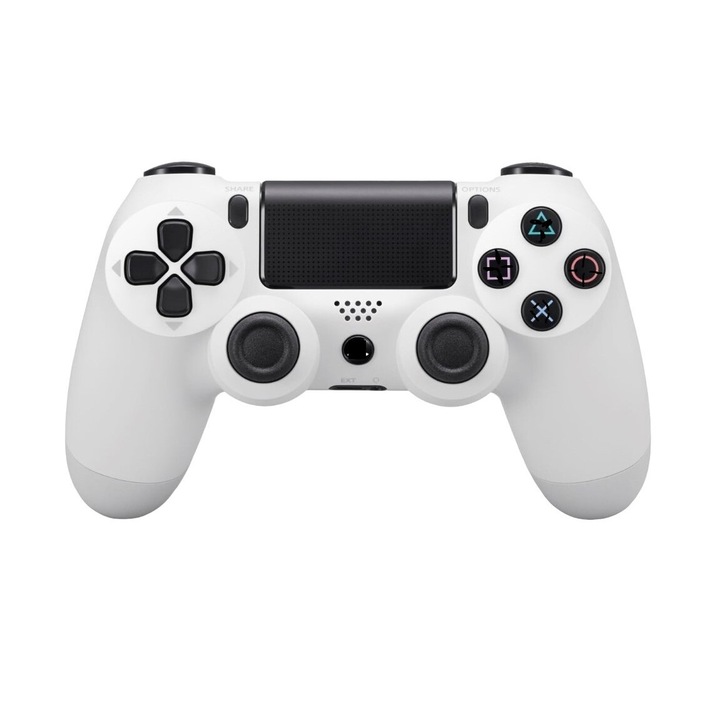 Безжичен контролер Doubleshock, PS4, съвместим, PS-TV и PS Now, с вибрации, включен кабел за зареждане, бял, HAPPY JOKER®