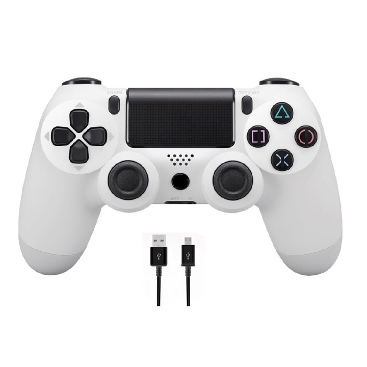 Controller wireless PS4, doubleshock I-10, compatibil, PS-TV si PS Now, cu vibratii, incarcator inclus, alb, HAPPY JOKER®
