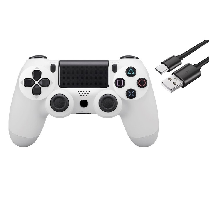 PS4 vezeték nélküli kontroller, doubleshock-J01, kompatibilis, PS-TV és PS Now, vibráció, töltőkábel mellékelve, fehér, HAPPY JOKER®