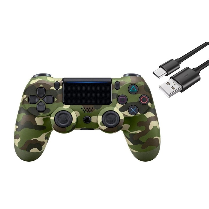 PS4 vezeték nélküli kontroller, doubleshock-J01, kompatibilis, PS-TV és PS Now, vibráció, töltőkábel mellékelve, katonai zöld, HAPPY JOKER®