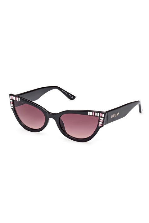 GUESS, Ochelari de soare cat-eye decorati cu cristale, Negru, 54-19-135
