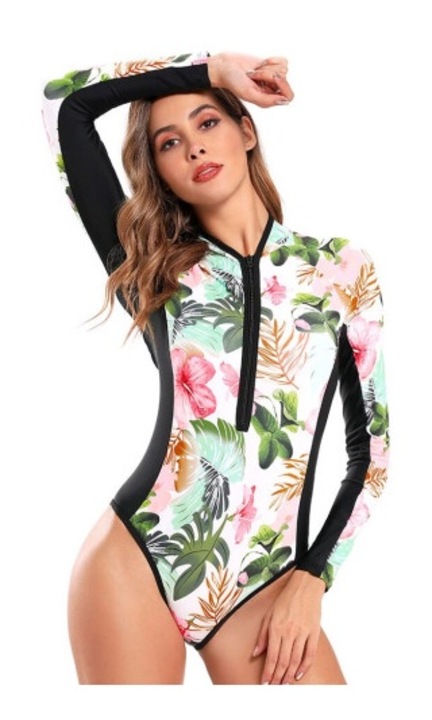 1000042Водолазка, дълъг ръкав, флорален модел, многоцветен, S, Многоцветно розово