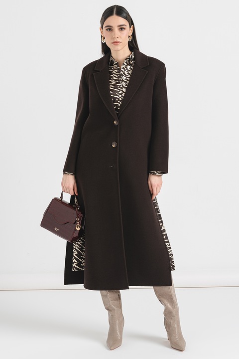 Marella, Palton din lana cu slituri laterale Andina, Maro inchis