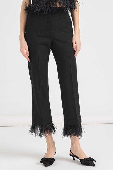 Marella, Pantaloni cu terminatii franjurate, Negru, S