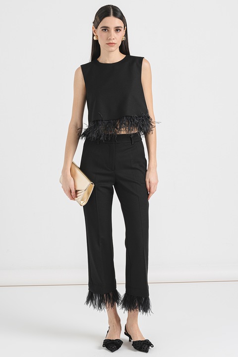 Marella, Top crop cu detalii cu pene, Negru