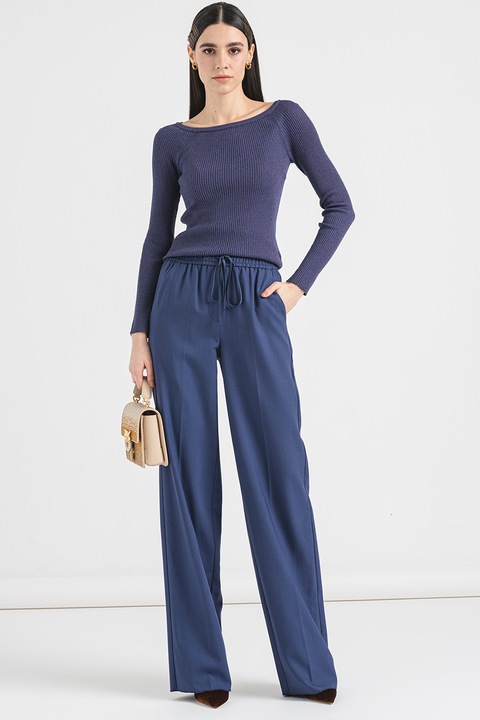 Marella, Pulover striat cu decolteu barcuta, Violet aubergine, L