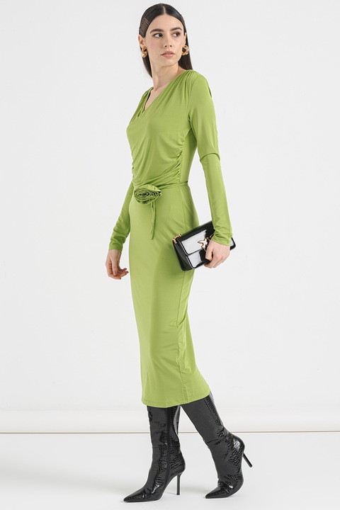 Marella, Rochie cu decolteu in V si cordon in talie, Verde lime