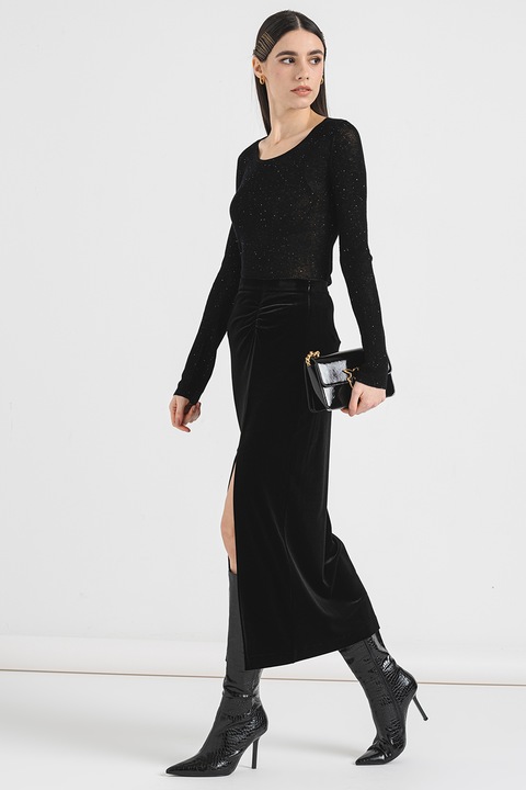 Marella, Fusta midi cu slit lateral, Negru