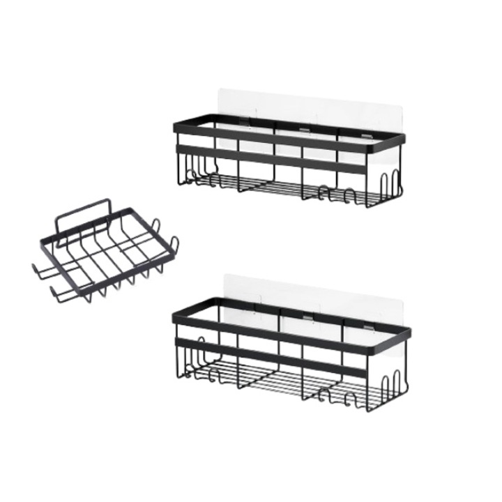 Set 3 rafturi de baie LEIISVK, aderare puternica, design drenaj rapid, negru, 29.2x11.4x10.6cm/24.9x10.1x10.1cm/13.9x8.9cm