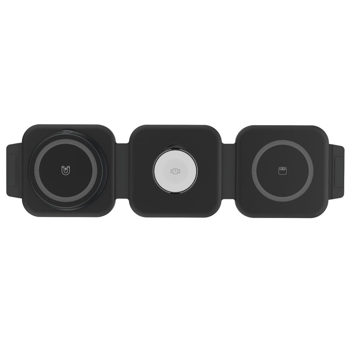 Statie de incarcare, LEIISVK, Wireless, 3in1, 15W, Pliabila, Negru