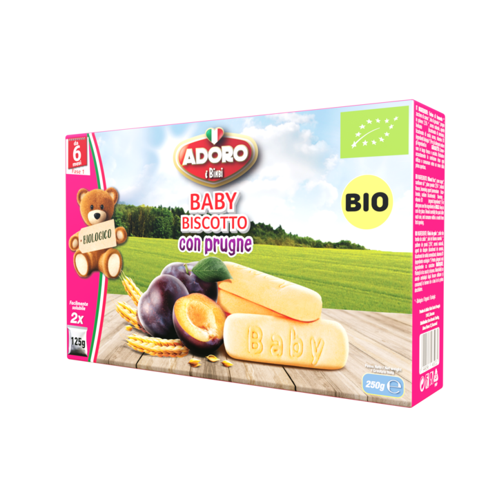 Biscuiti Bio Adoro i Bimbi cu prune si cereale 2x125g, de la 6 luni