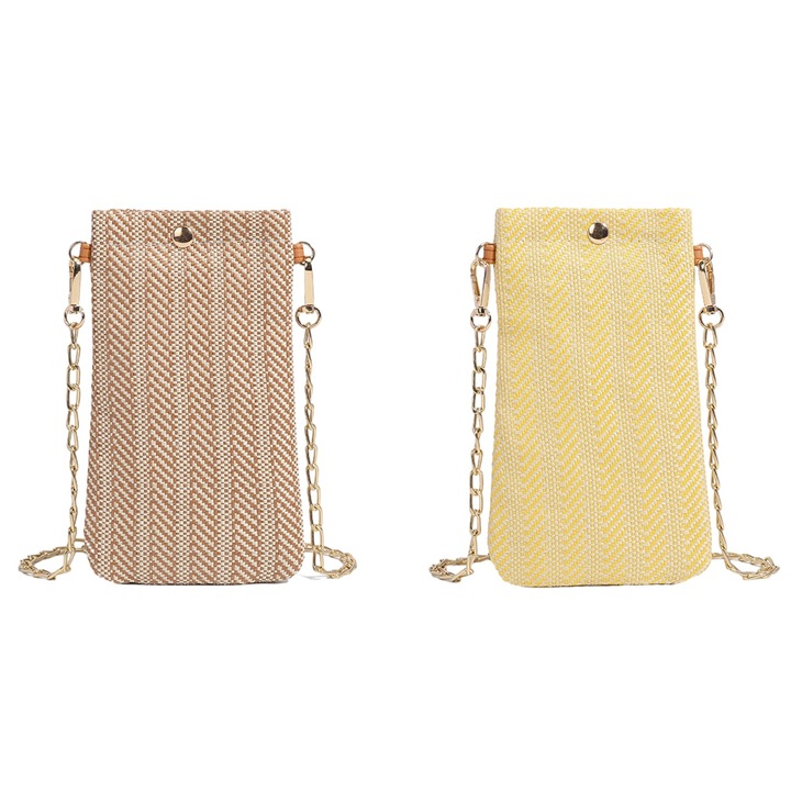 2db strandtáska crossbody táska - gesztenye + sárga lánc